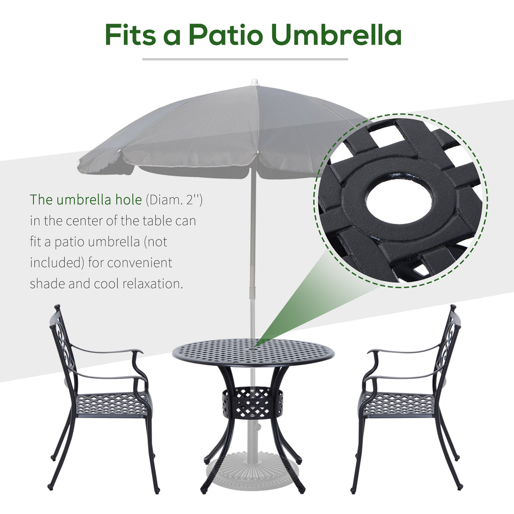 33-Inch Roud Patio Dining Table with Umbrella Hole, Cast Aluminum Garden Table, All Weather Patio Bisto Table, for Lawn, Garden, Outside, Black
