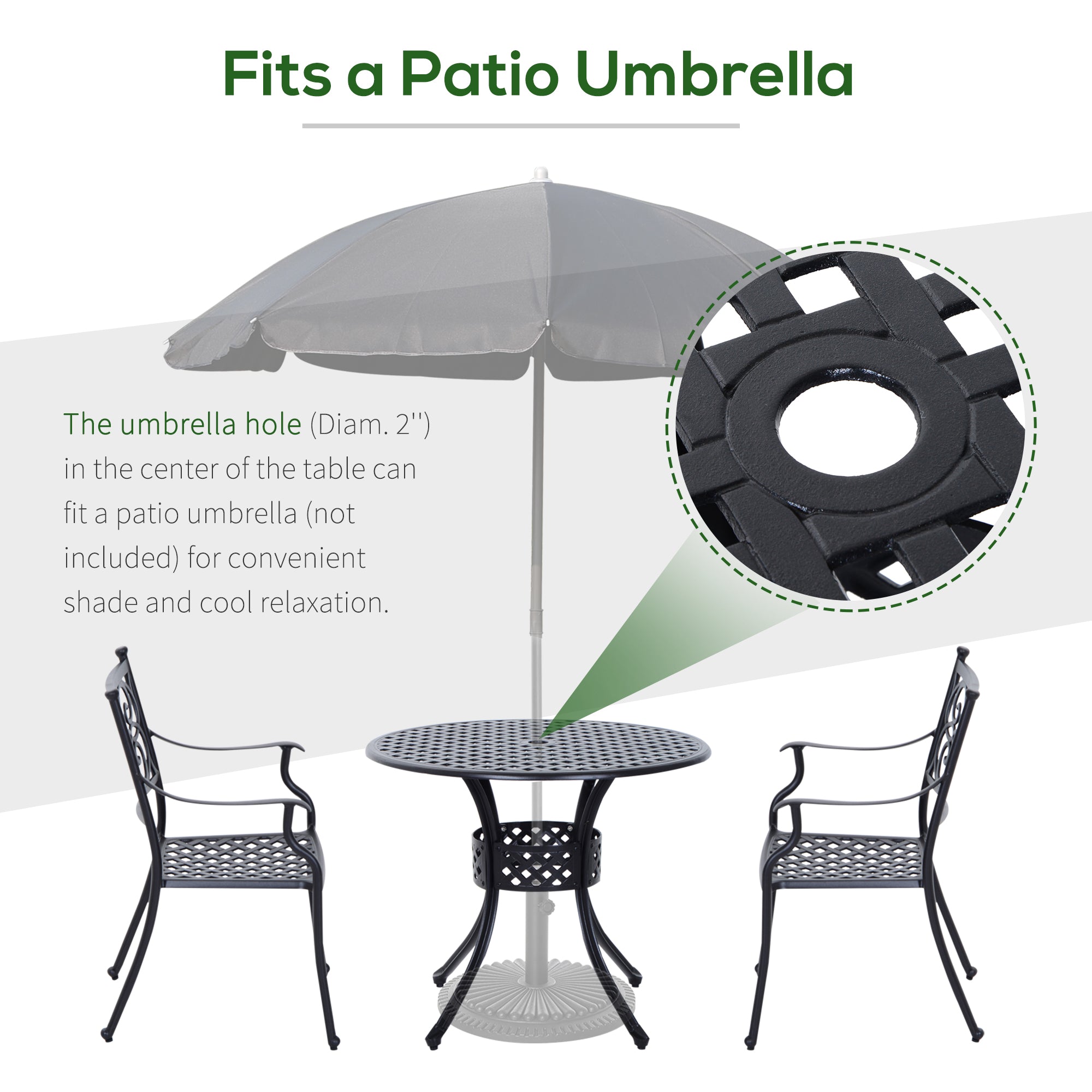 33-Inch Roud Patio Dining Table with Umbrella Hole, Cast Aluminum Garden Table, All Weather Patio Bisto Table, for Lawn, Garden, Outside, Black