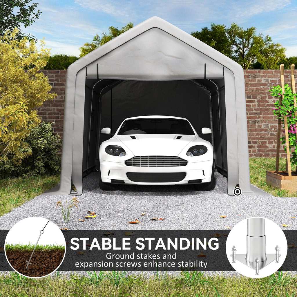 Heavy Duty Carport, 10 x 17 ft Portable Garage with Roll-up Zipper Door for Motorcycle Garden Storage, Grey