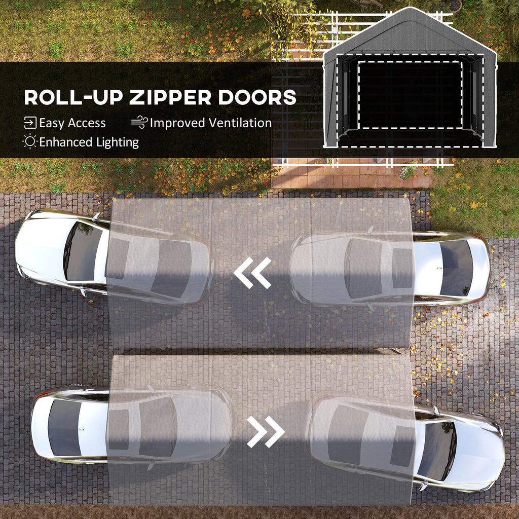 12 x 20ft Carport with 2 Roll-Up Doors, 4 Windows, Portable Garage with Removable Sidewalls for Car, Truck, Dark Grey