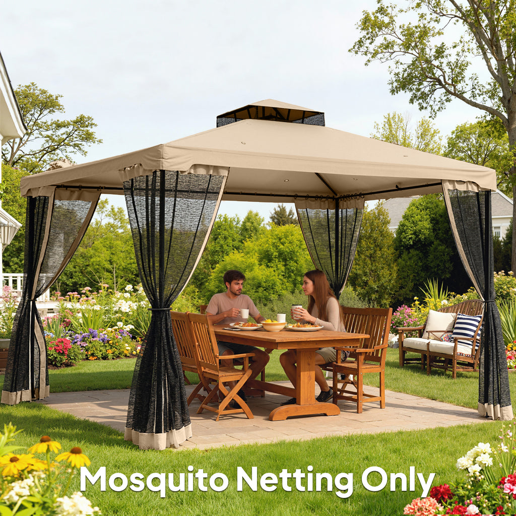 Replacement Mosquito Netting for Gazebo 12' x 12' Black Screen Walls for Canopy with Zippers, Beige