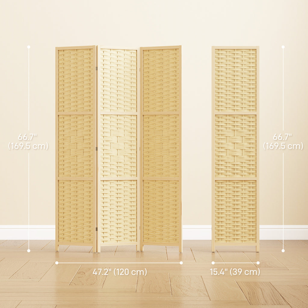 3-Panel Room Divider, 5.6 FT Freestanding Folding Privacy Screen, Partition Wall Divider, Natural Wood