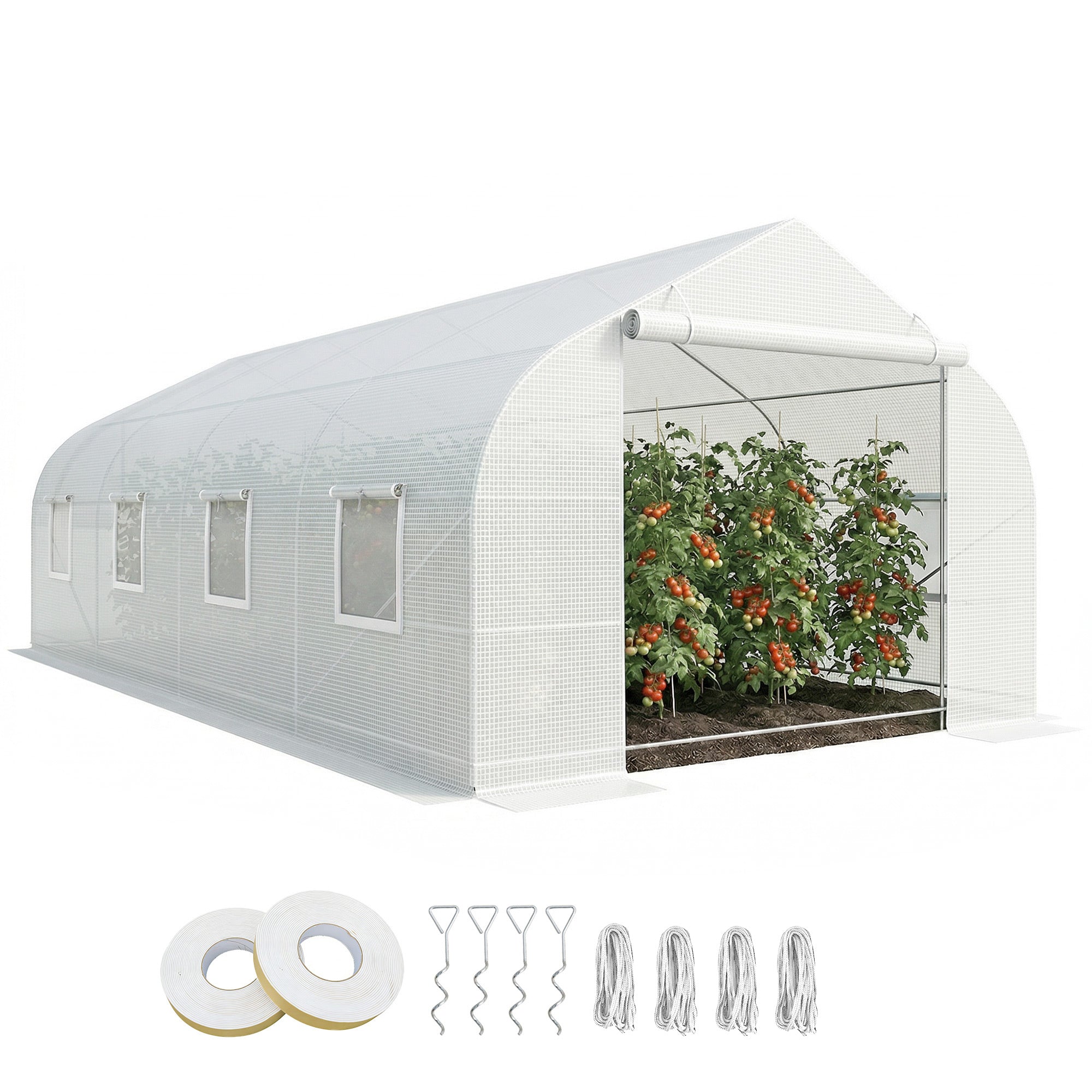 20x10x7ft Walk-in Steeple Greenhouse Outdoor Backyard Plant Seed Growth Tunnel Shed Warm House with 2 Anchor Way White