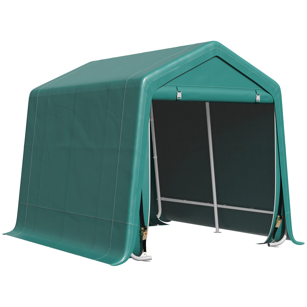 7.9' x 6.6' Garden Storage Tent, Patio Storage Shelter w/ Metal Frame and Double Zipper Doors, Green