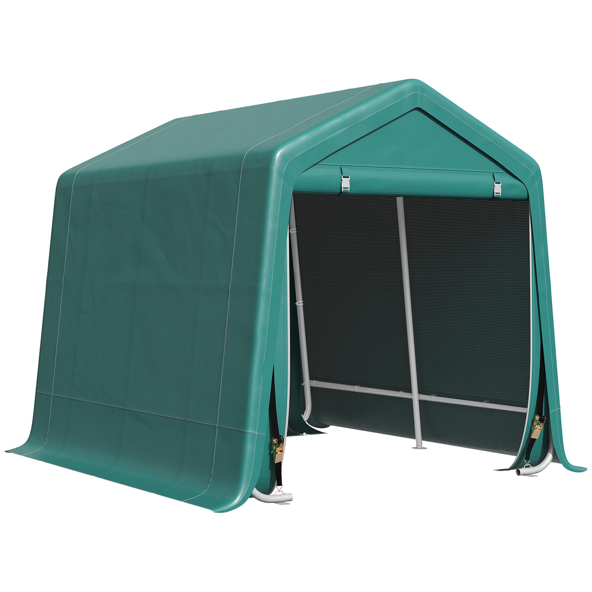 7.9' x 6.6' Garden Storage Tent, Patio Storage Shelter w/ Metal Frame and Double Zipper Doors, Green