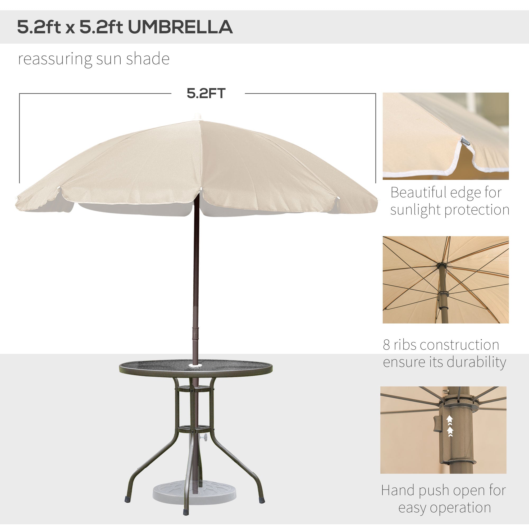 6 Pieces Outdoor Dining Set for 4 with Umbrella Patio Outdoor Furniture Set with Round Table 4 Folding Chairs Cream