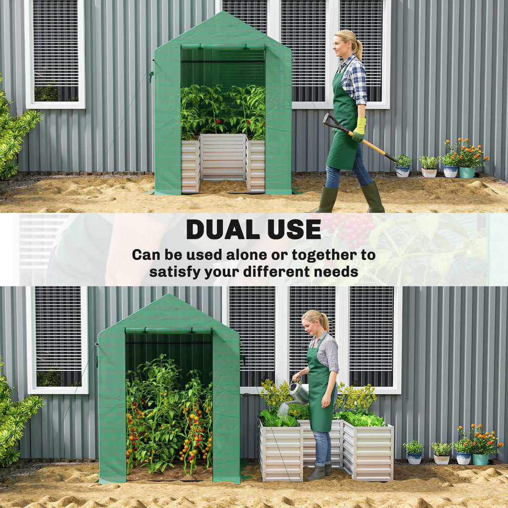 Greenhouse with Raised Garden Bed, Galvanized Metal Planter Box with PE Cover, Roll Up Door, 56" x 56" x 75", Green