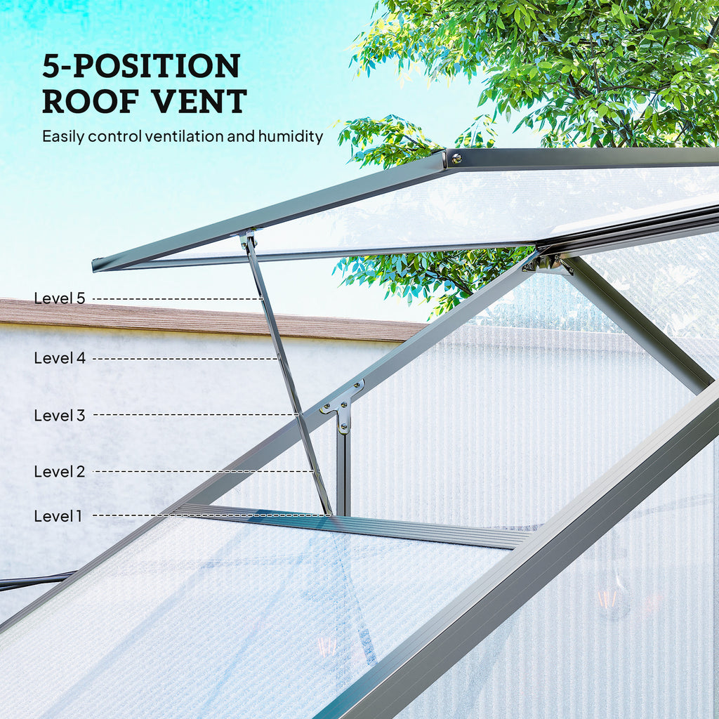 6' x 2.5' Walk-in Polycarbonate Greenhouse Aluminium Green House with Sliding Door, 5-Level Roof Vent, Rain Gutter