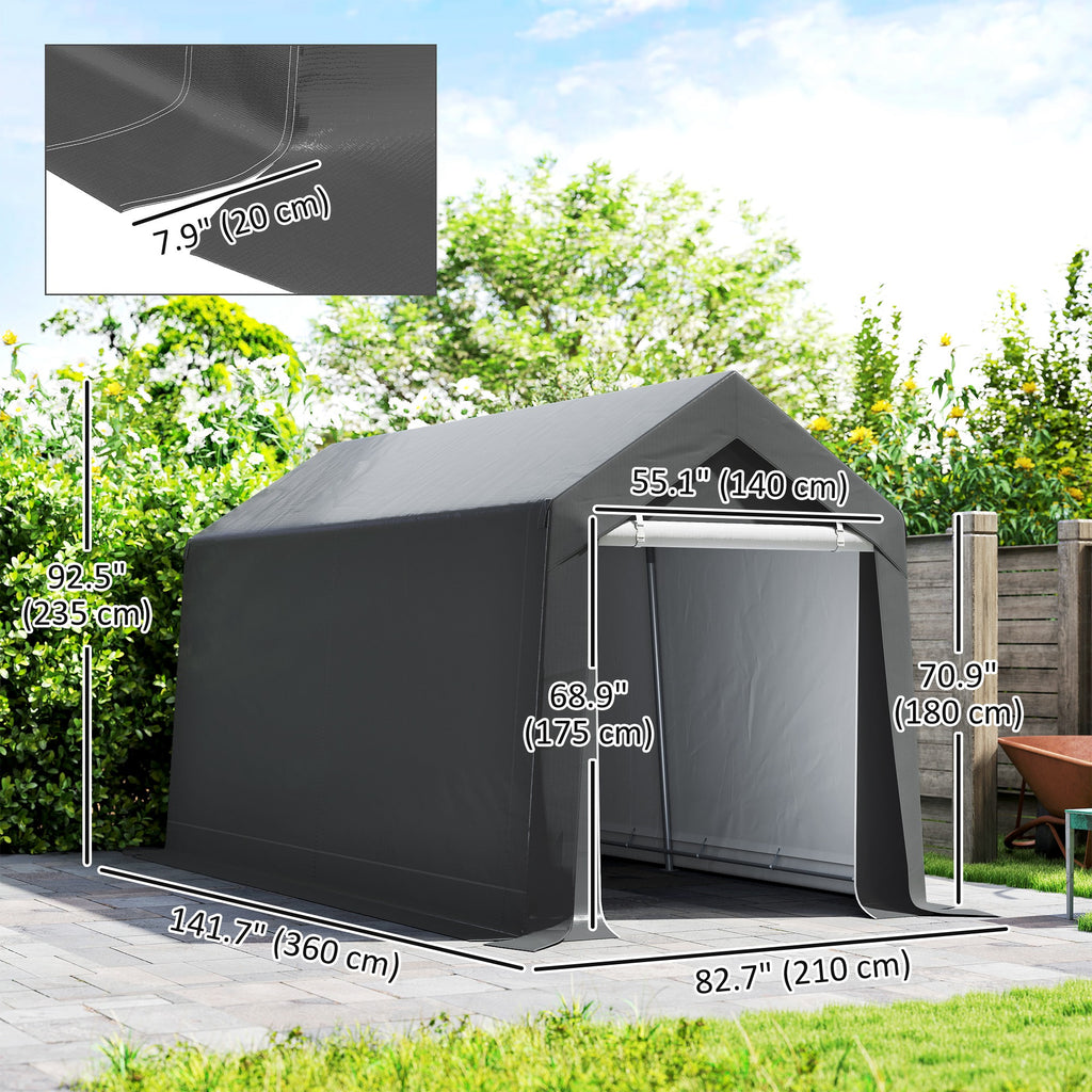 7' x 12' Outdoor Storage Shed Portable Garage with Roll-up Door for Motorcycle, Bike, Garden Tools, Dark Grey