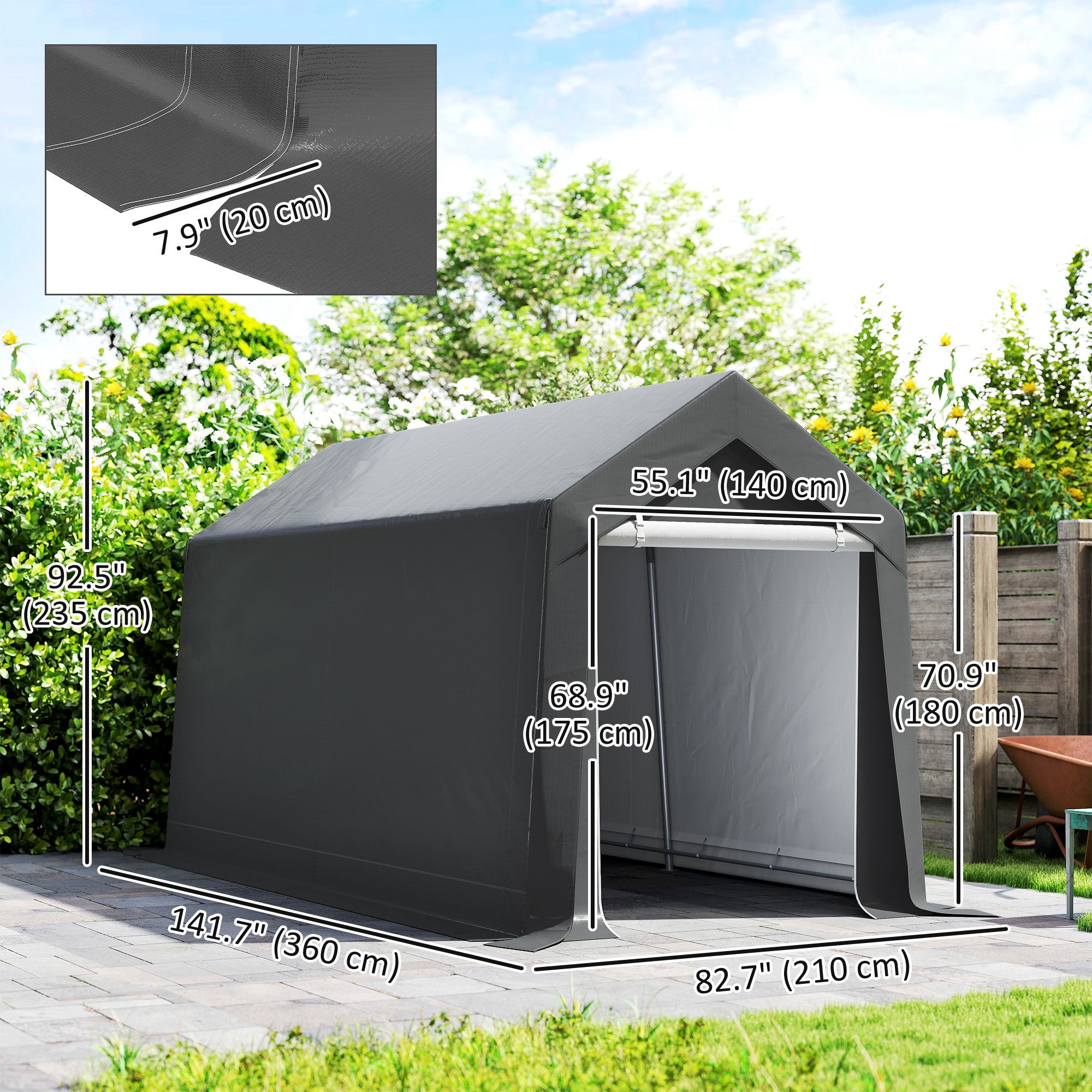 7' x 12' Outdoor Storage Shed Portable Garage with Roll-up Door for Motorcycle, Bike, Garden Tools, Dark Grey