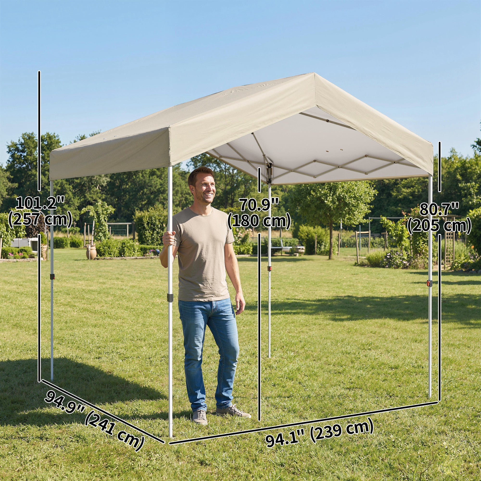 8 x 8 ft Pop Up Canopy Tent with 1-Button Push Easy Setup, UPF 50+ A-Frame Outdoor Instant Canopy, Beige