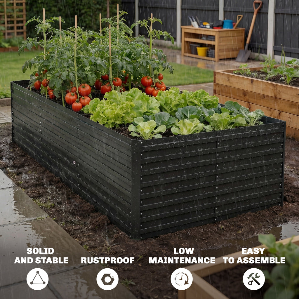 8' x 4' x 2' Raised Garden Bed, Galvanized Planter Box for Growing Flowers, Herbs and Vegetables, Black