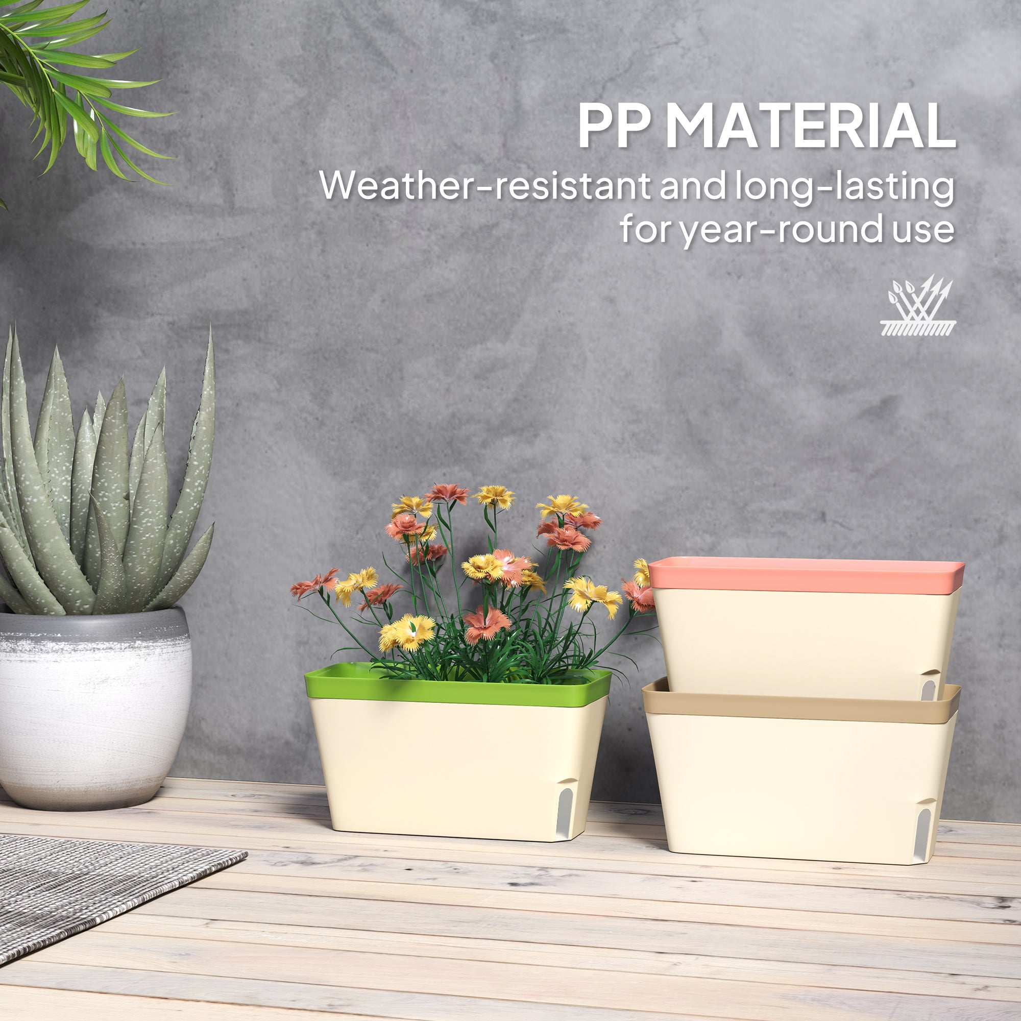 3 Pack Self Watering Flower Pots, 10.5 Inch Planter Box with Water Level Indicator for Vegetables, Succulents Plants