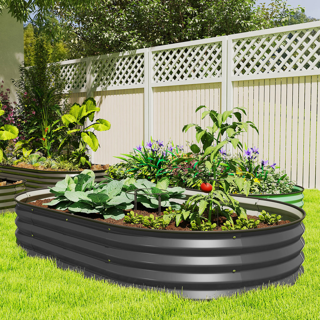 5' x 3' x 1' Large Outdoor Planter Box, Galvanized Raised Garden Bed with Metal Plant Stake, Dark Grey