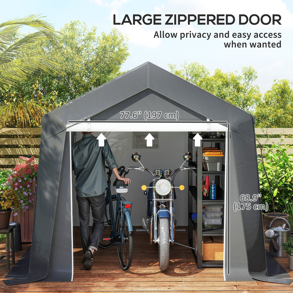 10' x 10' Outdoor Storage Shed Portable Garage with Roll-up Door for Motorcycle, Bike, Garden Tools, Dark Grey