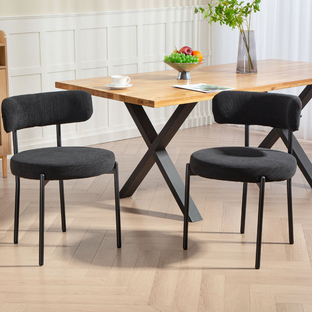 4 Pieces Kitchen Chairs, Modern Dining Chairs w/ Corduroy Upholstery and Steel Legs for Living Room, Black