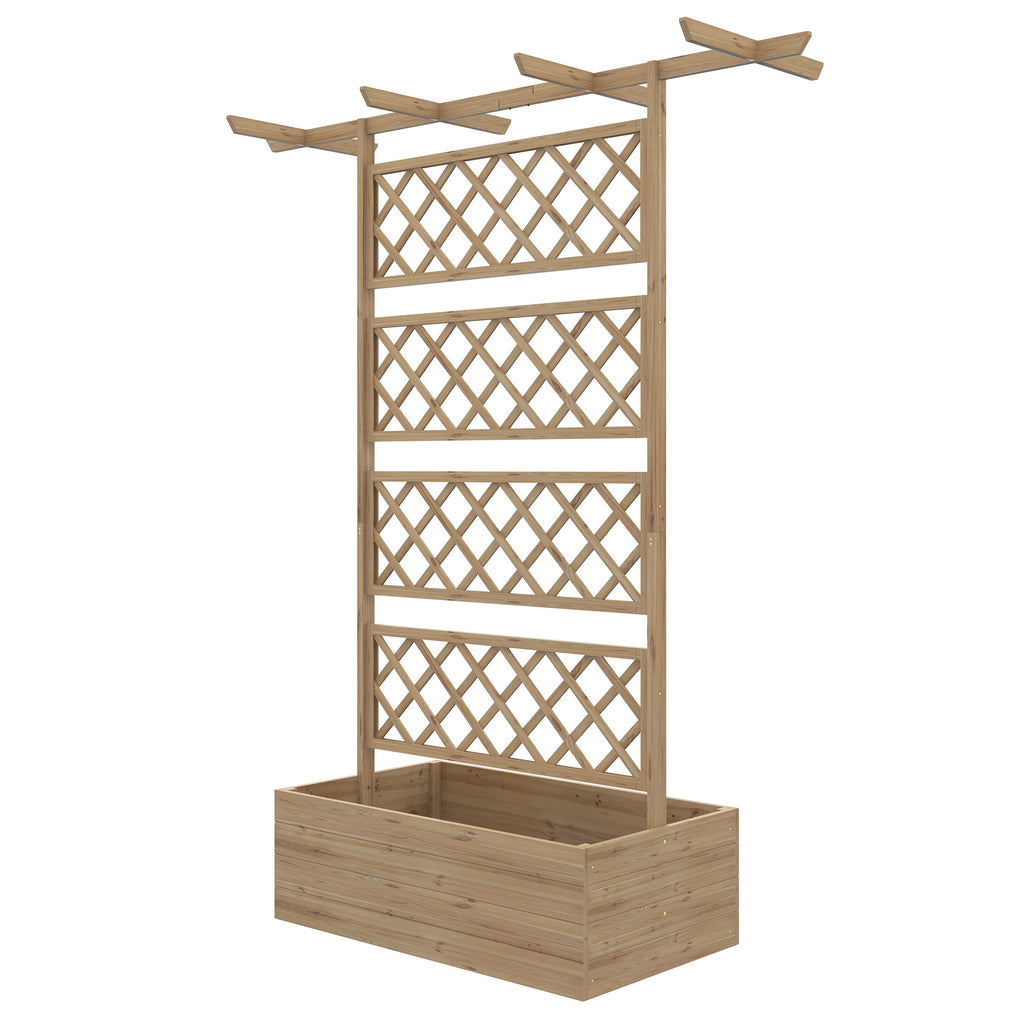 Wooden Planter with Trellis Privacy Screen, Raised Garden Bed to Grow Vegetables, Herbs and Flowers, Natural