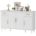 55" Buffet Cabinet with Soft-Close Doors, Modern Sideboard with 2 Drawers, 3 Adjustable Shelves and 4 Doors, White