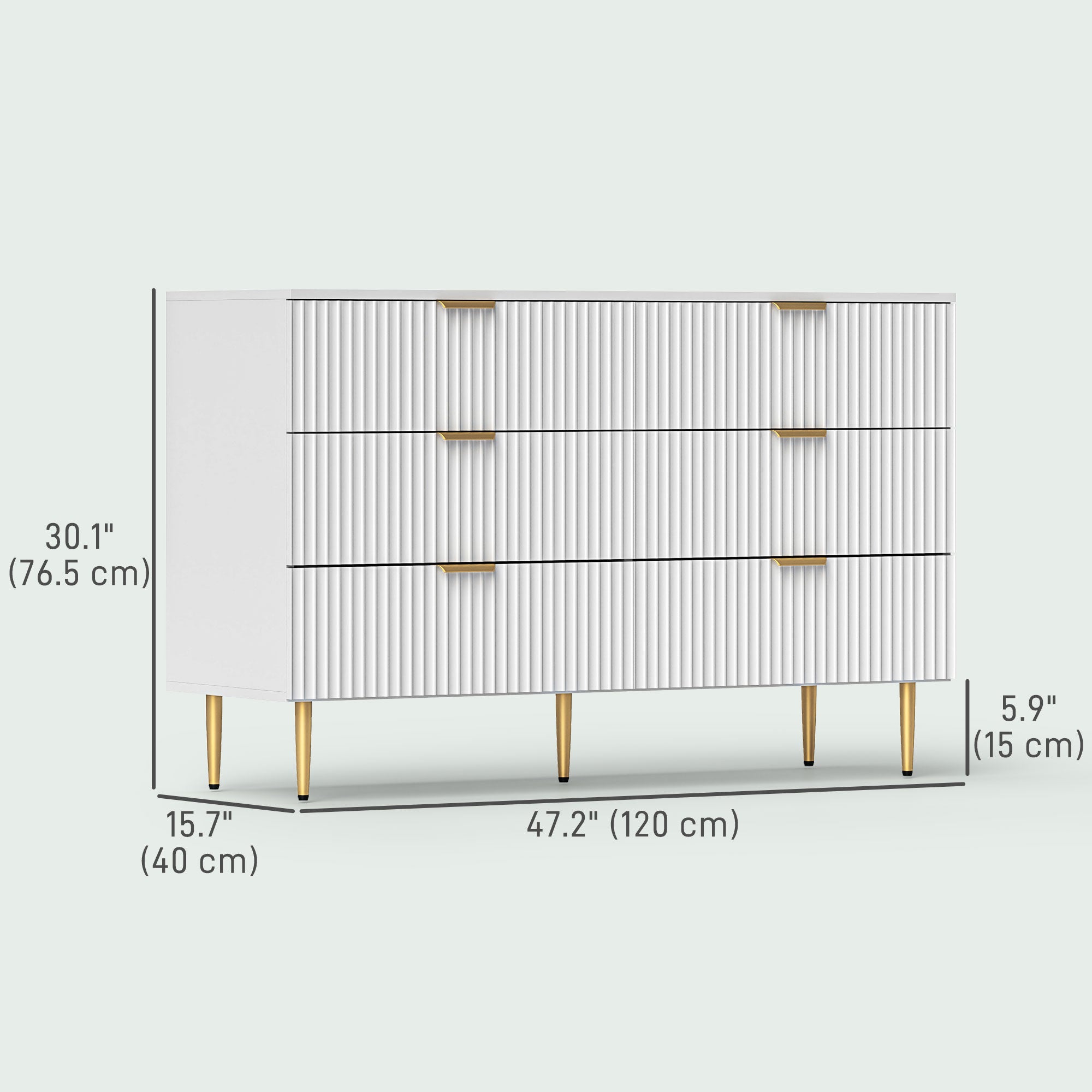 Modern Chest of Drawers 6 Drawer Dresser for Bedroom with Gold Legs and Handles, White