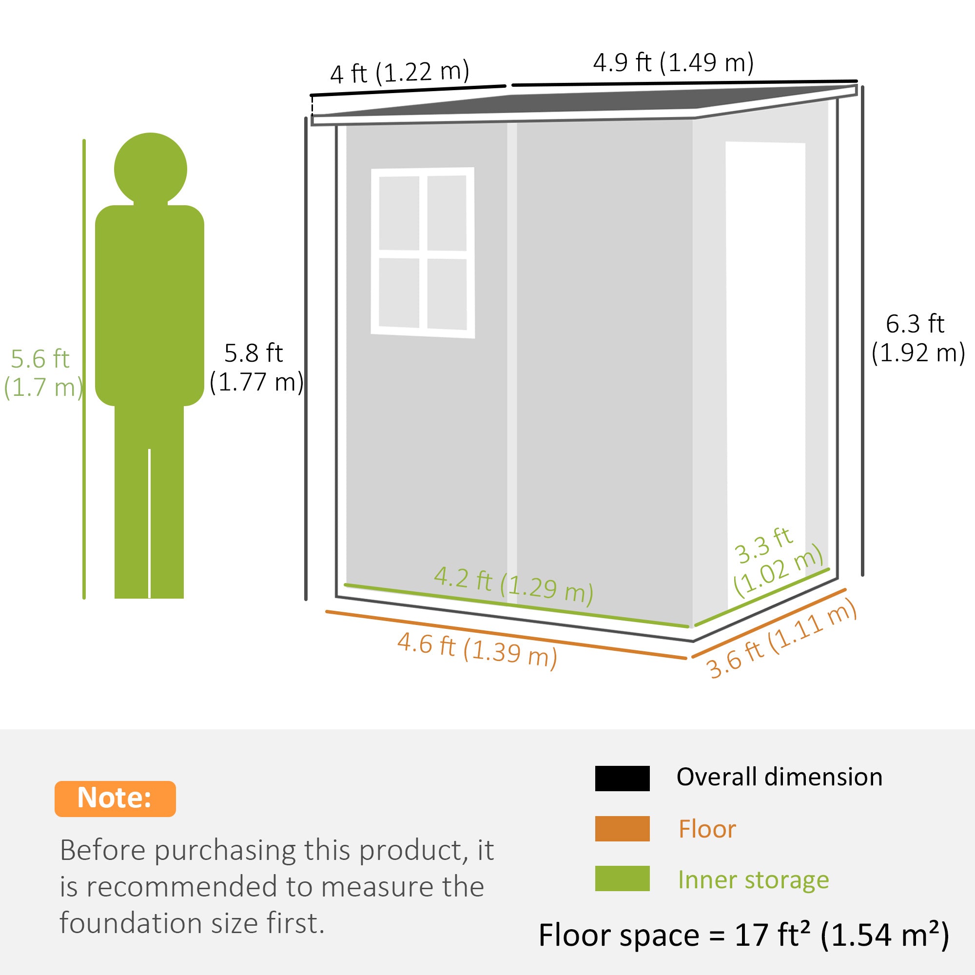 4'x5' Garden Storage Shed, Lean to Shed, Lockable Garden Tool Storage House with Window, Vent, Dark Grey