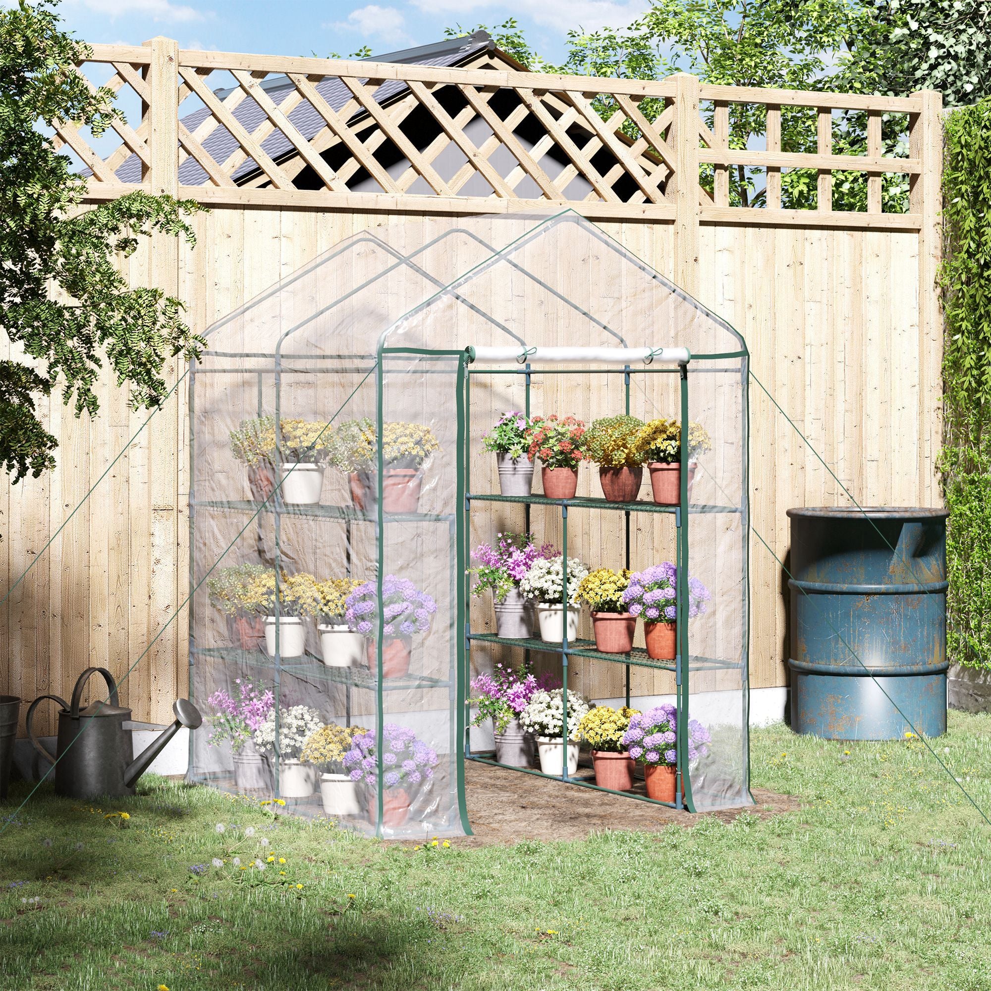 56" x 56" x 77" Walk-in Greenhouse, Portable Garden Flower Seed Warm House with 8 Shelves, Outdoor Plant Growth Hot House, PVC Cover, Transparent