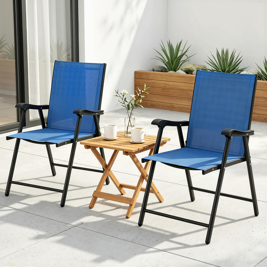 Folding Patio Chairs Set of 2, High Back Outdoor Dining Chairs with Breathable Mesh Seat for Lawn, Deck, Blue