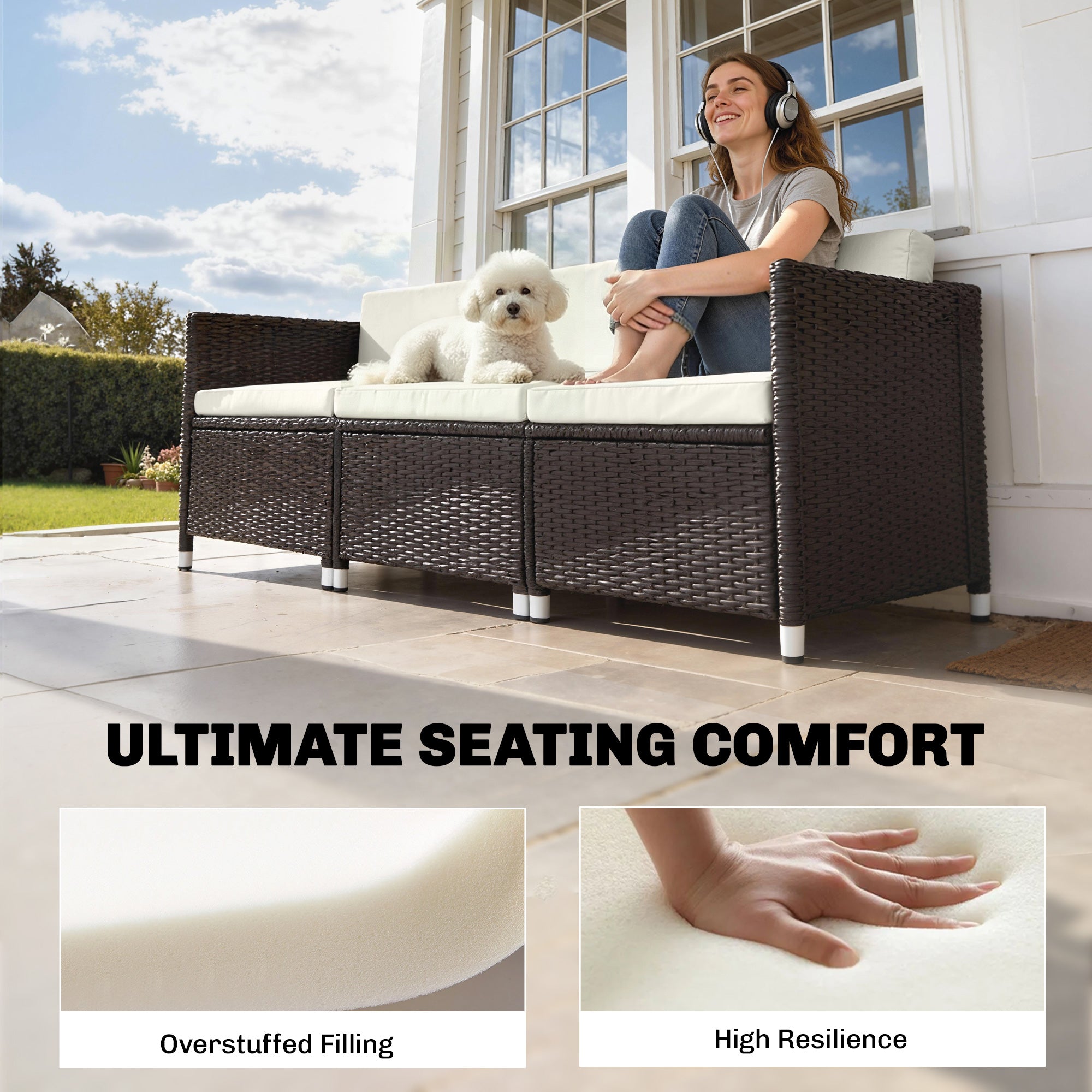 Patio Furniture Cushions Water-Repellent Outdoor Loveseat Cushion Removable Covers 23.6" x23.6", Cream