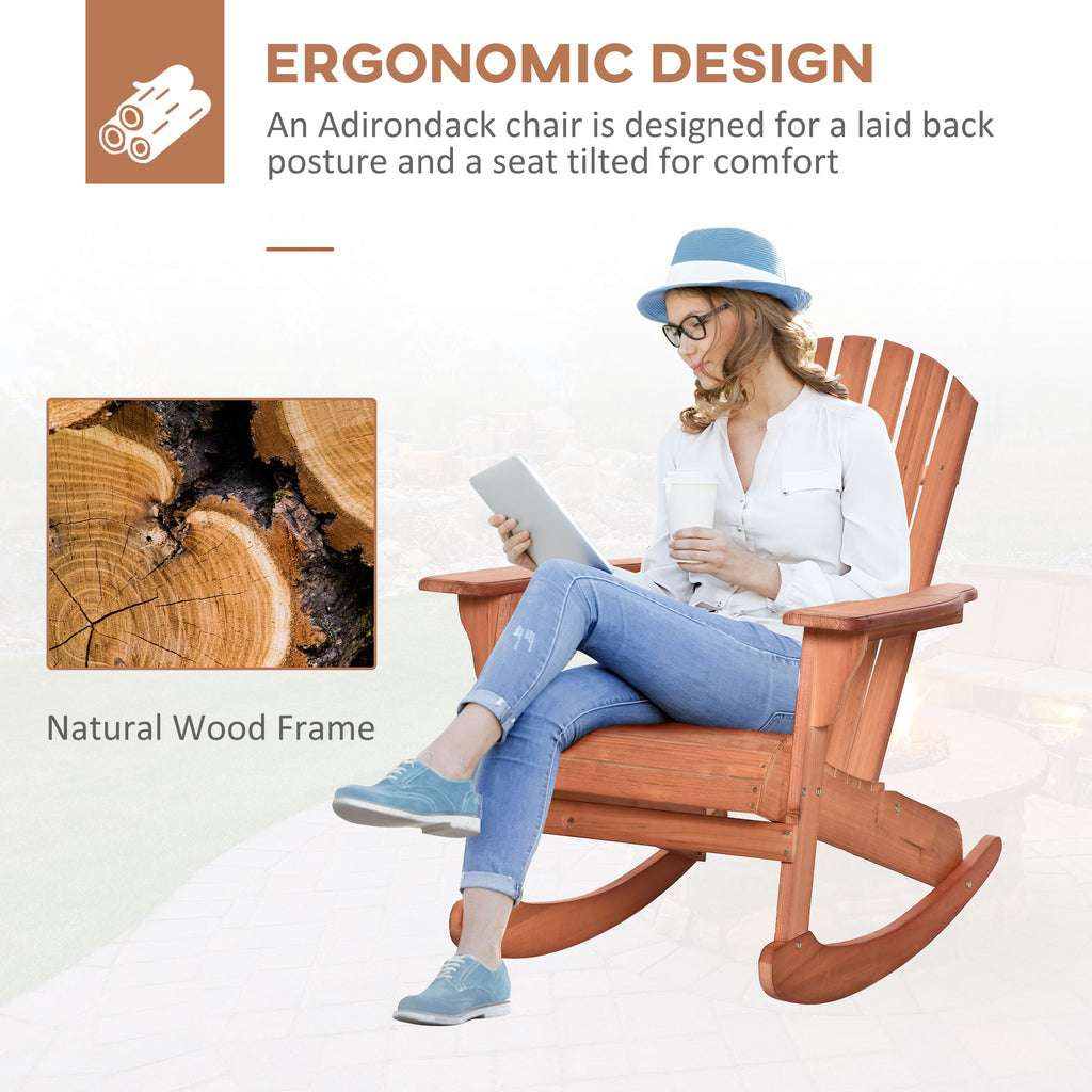 Wooden Adirondack Rocking Muskoka Chair with Slatted Wooden Design, Fanned Back and Classic Rustic Style, Teak