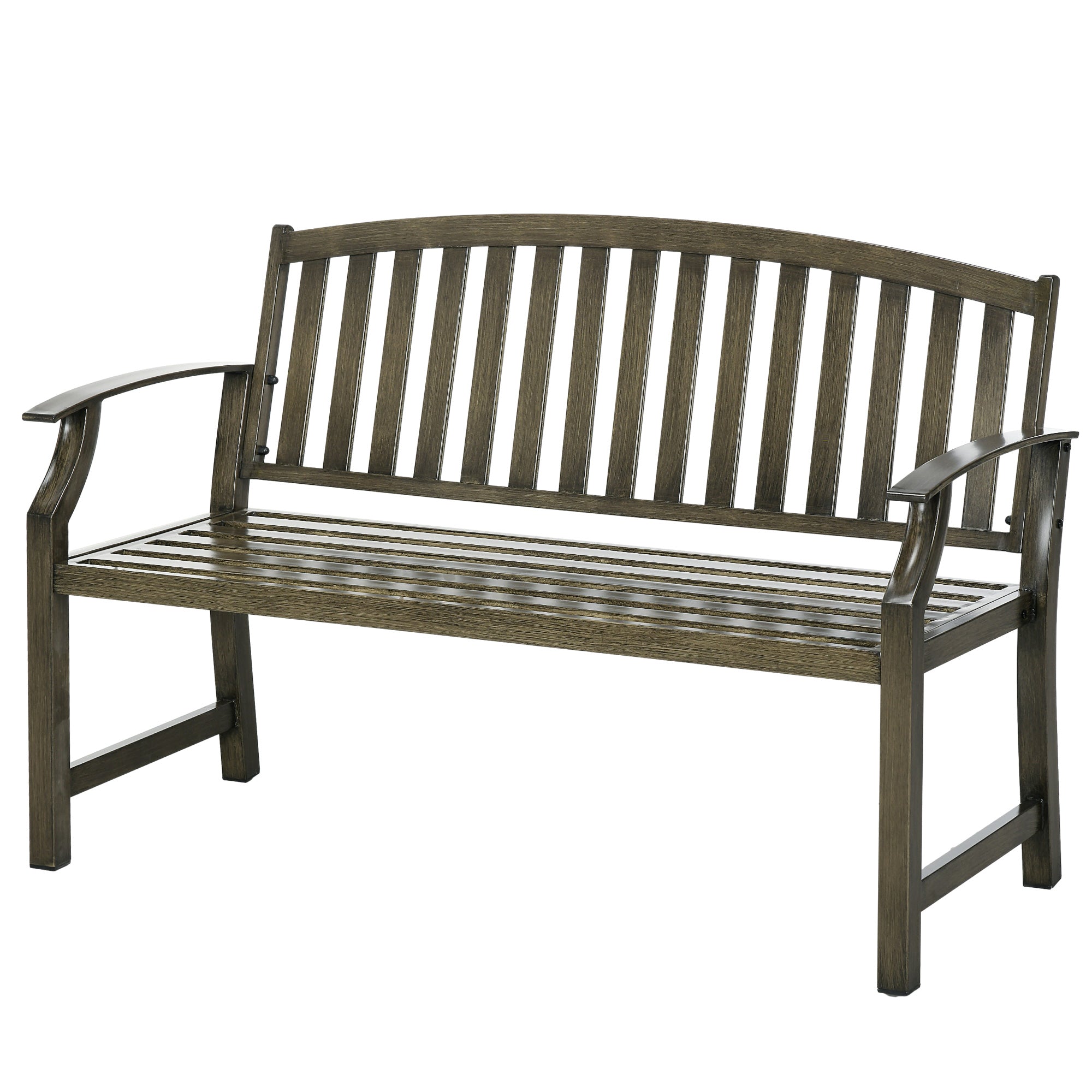 Outdoor Garden Bench, Metal Bench, Wood Look Slatted Frame Furniture for Patio, Park, Porch, Lawn, Yard, Deck, Black