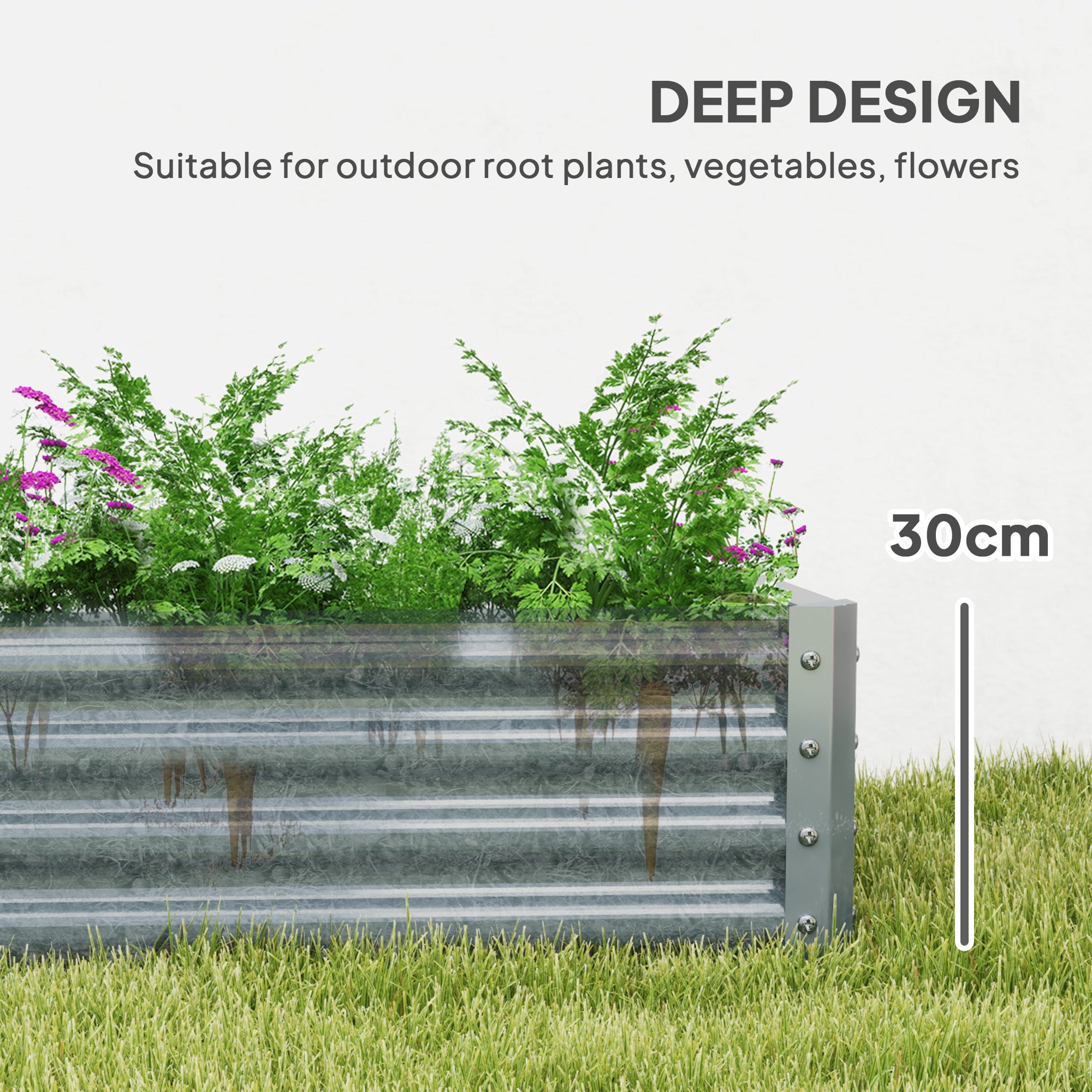 6 x 3 x 1ft Galvanized Raised Garden Bed, Reinforced Outdoor Planter Box with Open Bottom, Silver
