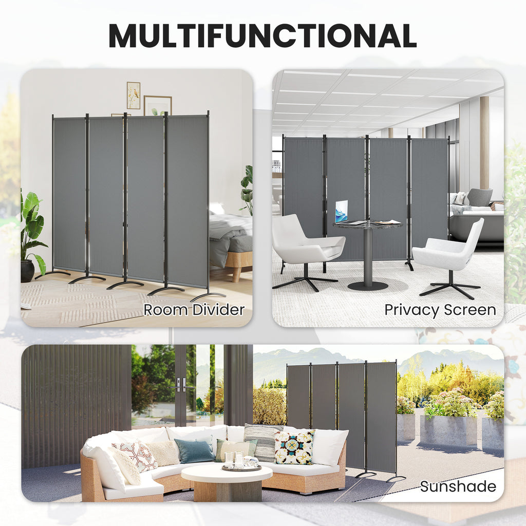 Folding Room Divider, Privacy Screen for Home Office Bedroom, 5.6FT Tall, Dark Grey