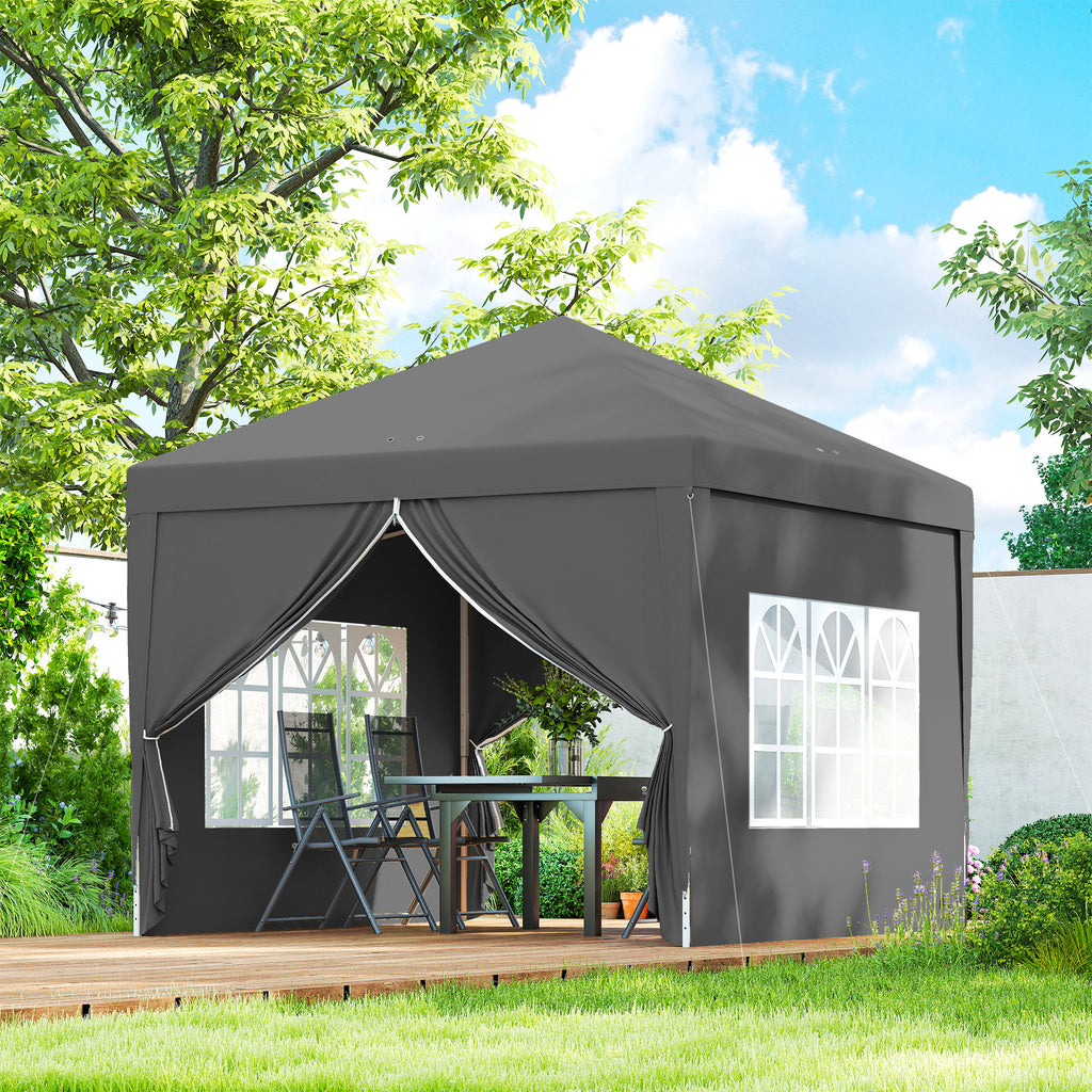 10'x10' Outdoor Pop Up Party Tent Wedding Gazebo Canopy with Carrying Bag (Grey)