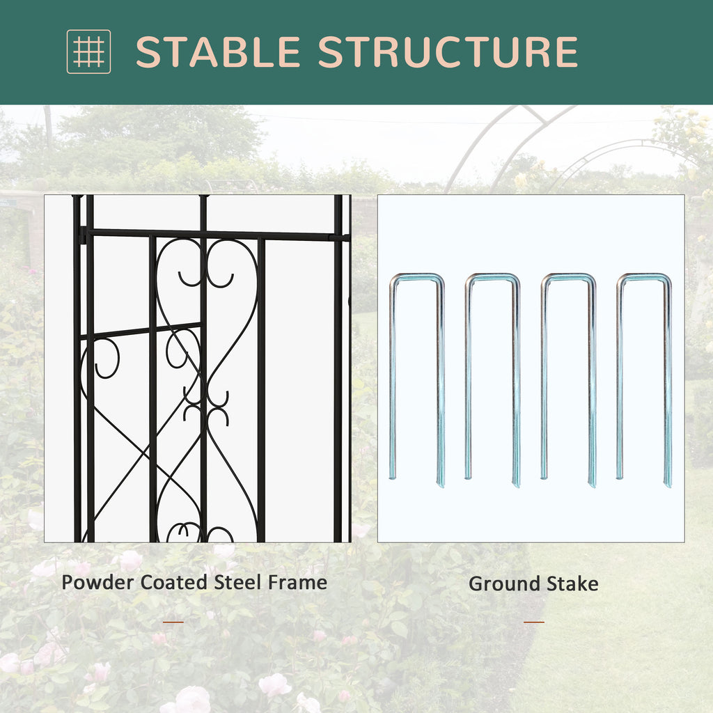 7.6FT Metal Garden Arch with Gate, Garden Arbor Trellis for Climbing Plants, Roses, Vines, Wedding Arch, Black