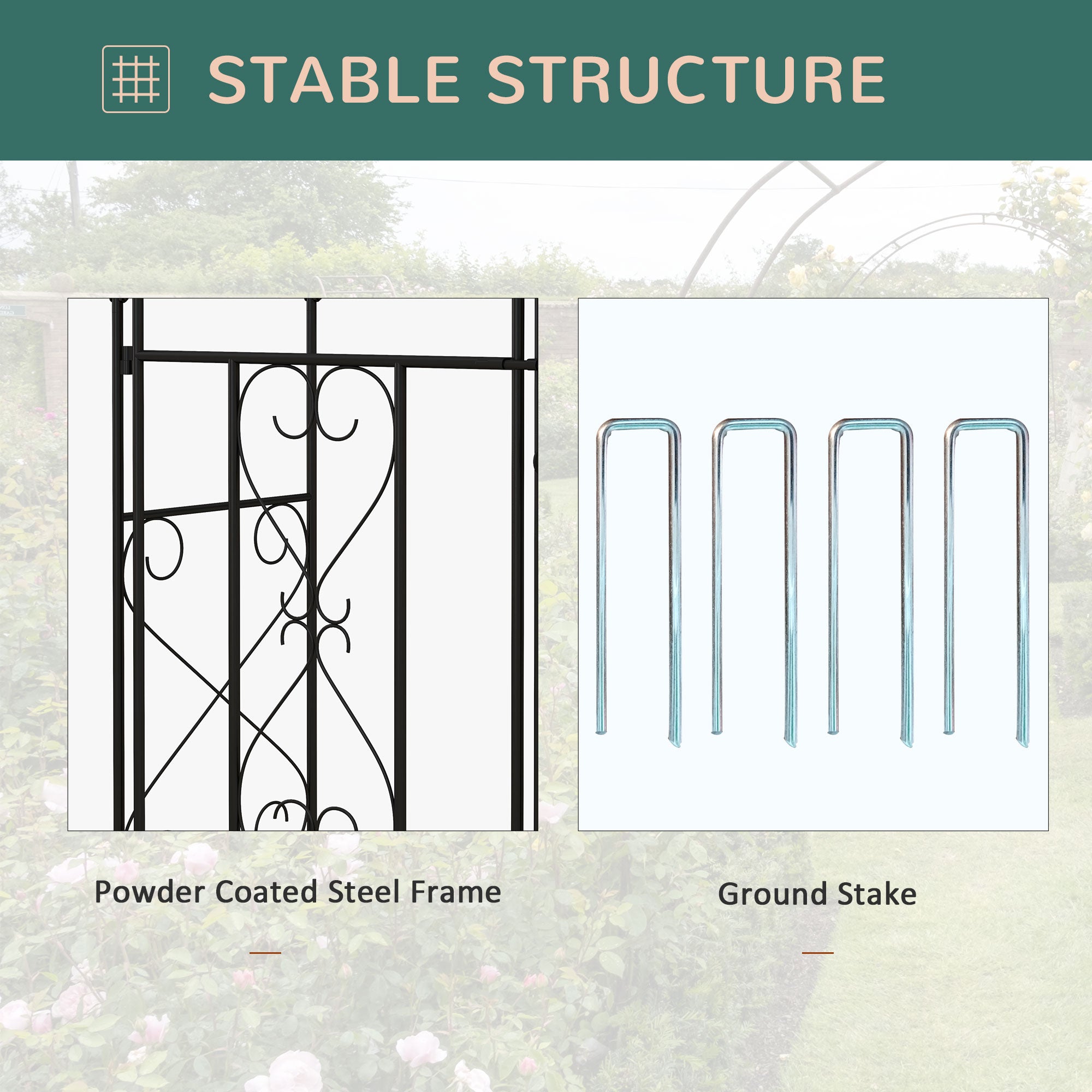 7.6FT Metal Garden Arch with Gate, Garden Arbor Trellis for Climbing Plants, Roses, Vines, Wedding Arch, Black