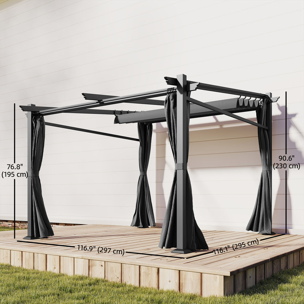Metal Pergola with Sliding Roof Canopy, Retractable Pergola Canopy, 10' x 10', Black