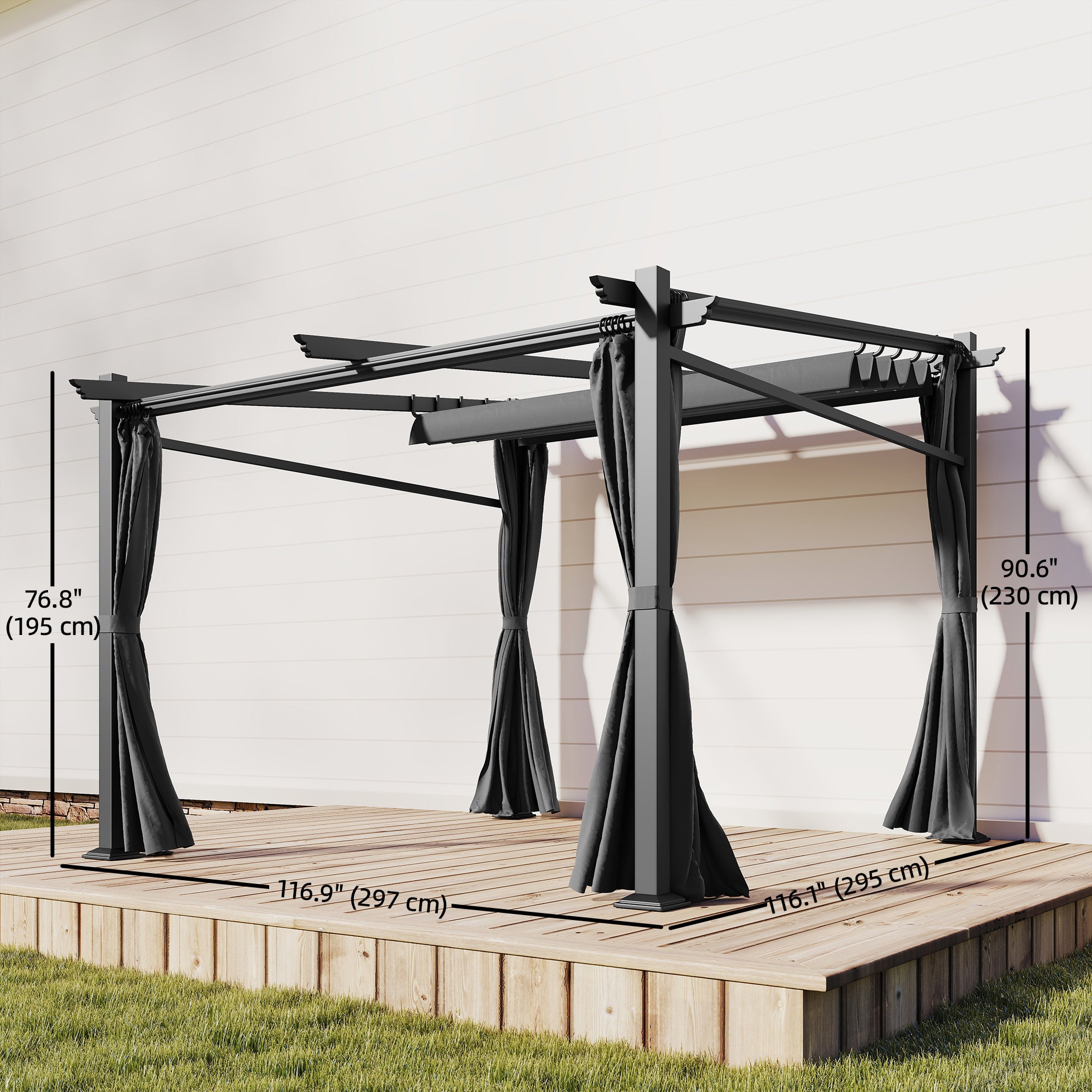 Metal Pergola with Sliding Roof Canopy, Retractable Pergola Canopy, 10' x 10', Black