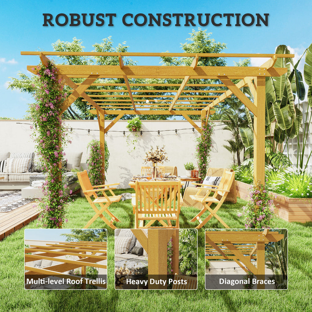 10' x 13' Wood Pergola, Outdoor Gazebo Grape Trellis for Climbing Plant Support, Garden, Patio, Backyard, Nature Wood