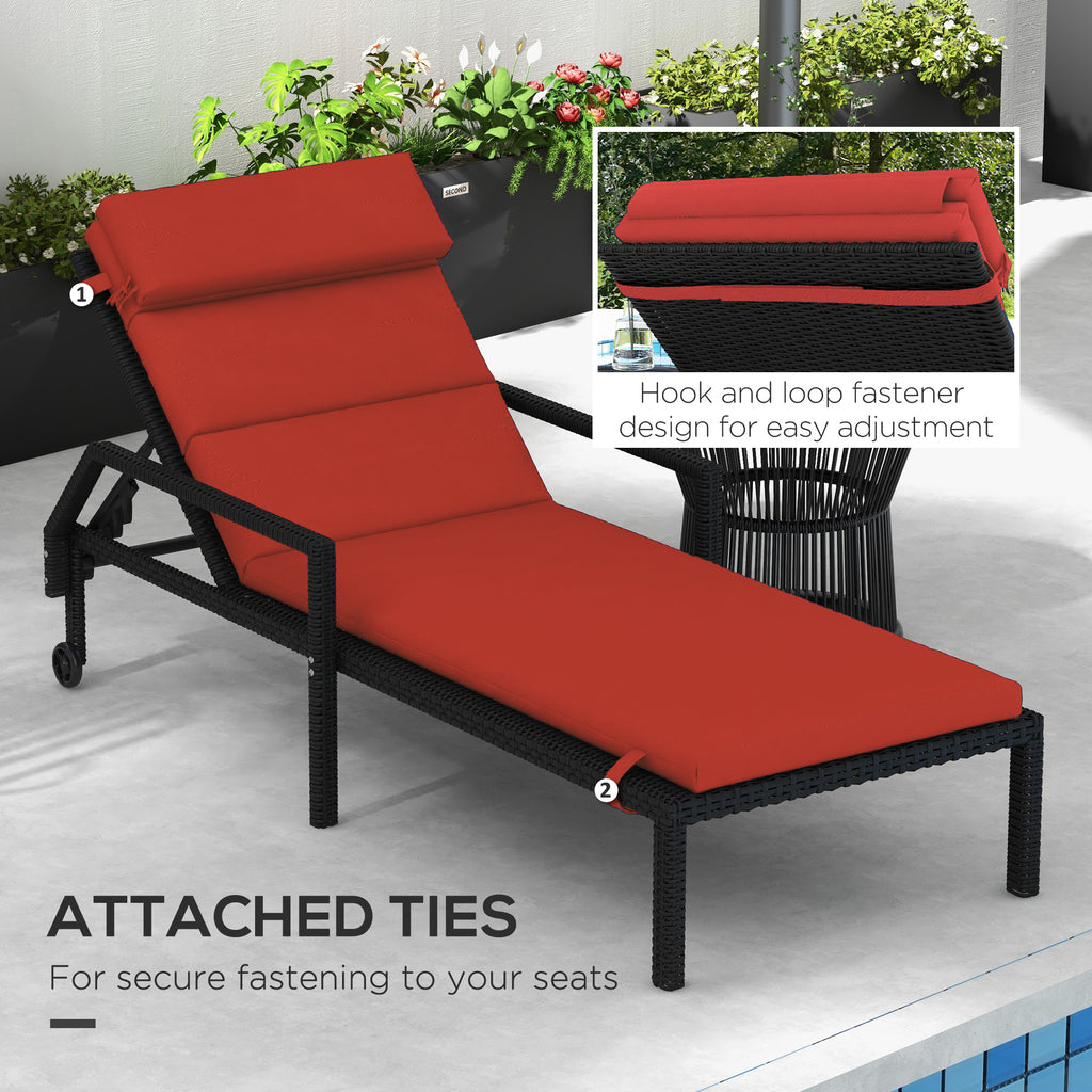 Patio Chaise Lounge Chair Cushion Replacement Sun Lounger Pads with Headrest and Ties, Wine Red