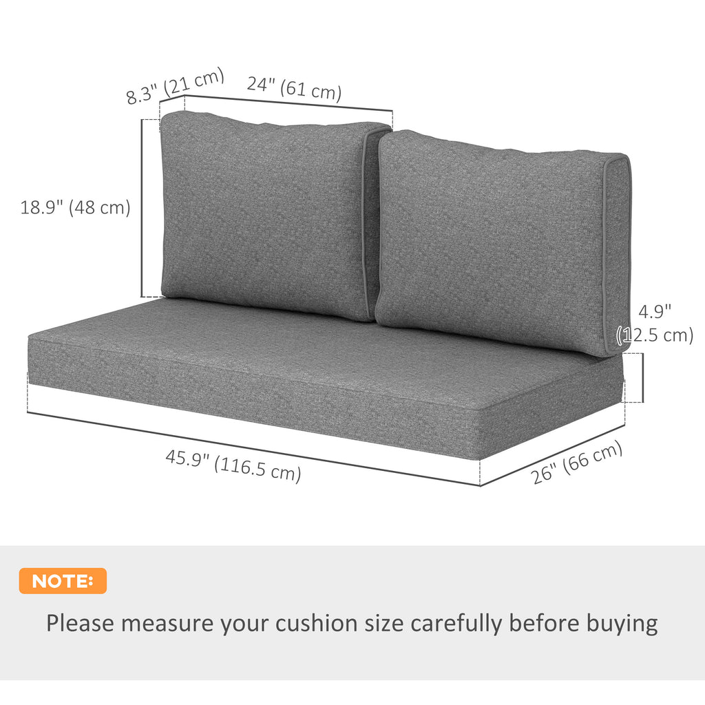 2 Seater Outdoor Seat Cushions with Backrest, Loveseat Double Sofa Outdoor Furniture Cushions, Grey