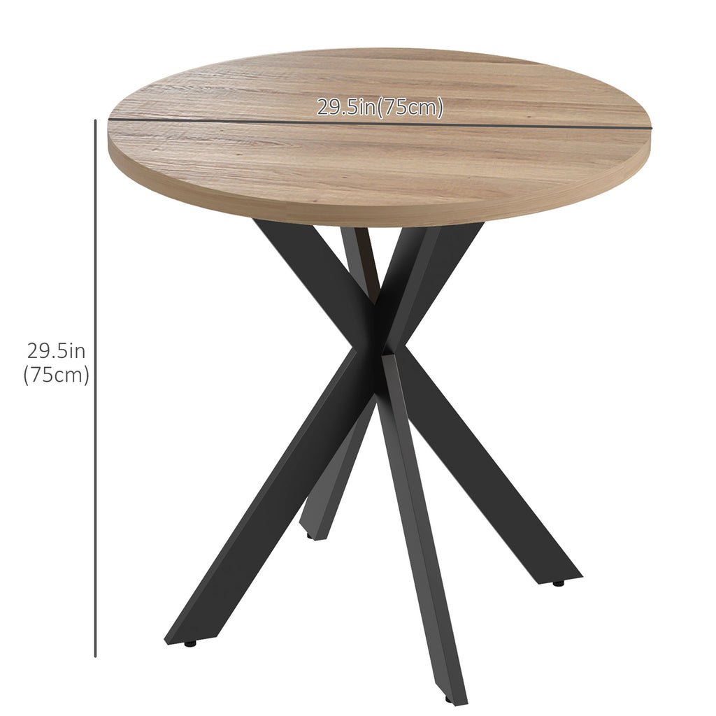 29" Dining Table, Contemporary Round Kitchen Table with Steel Legs, Brown