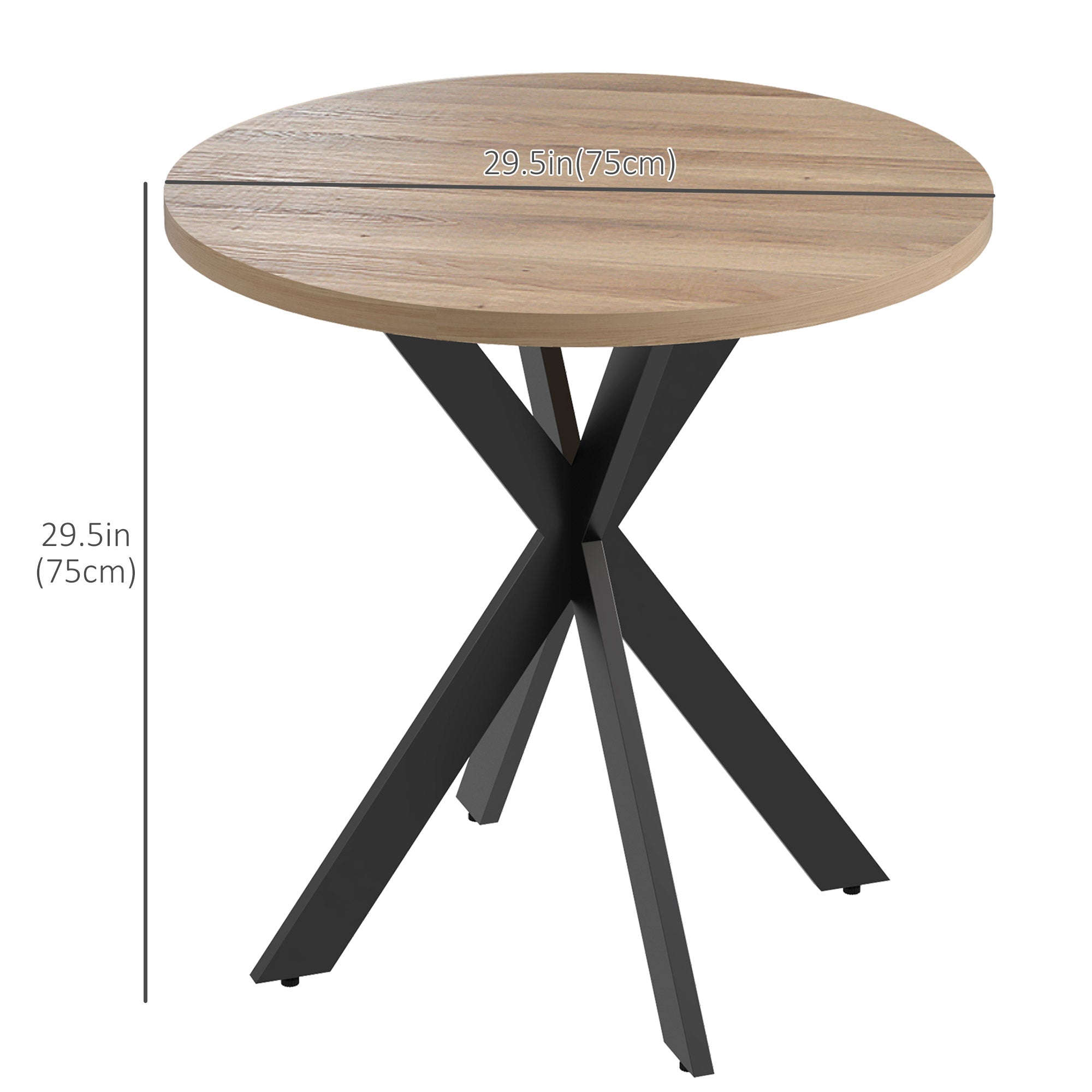 29" Dining Table, Contemporary Round Kitchen Table with Steel Legs, Brown