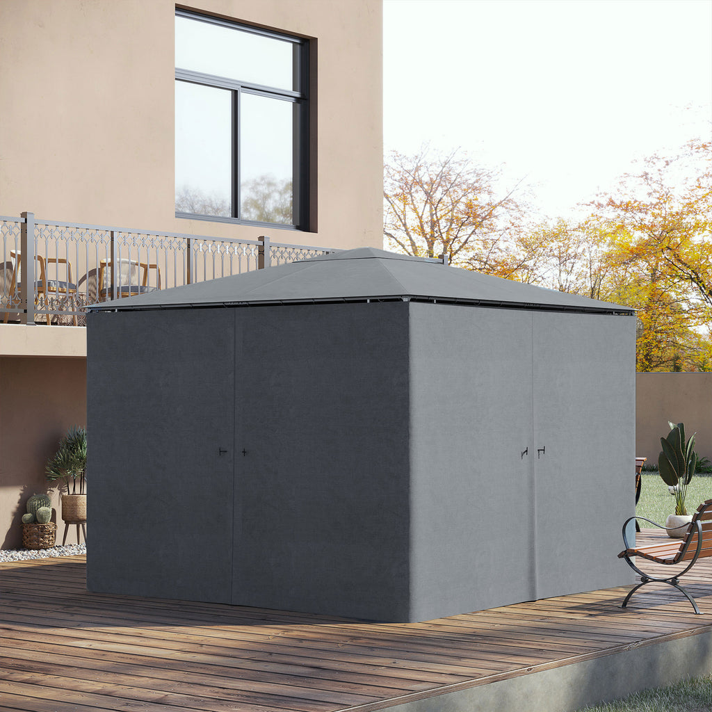 Gazebo Curtains, 10' x 10' Universal Replacement Privacy Curtain, 4-Panels Sidewall with Hooks/C-Rings, Slate Grey