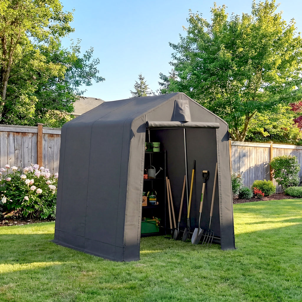 7.5' x 6.2' Portable Shed, Waterproof Bike Tent with Roll-up Zipper Door, Vent and Galvanised Metal Frame, Dark Grey