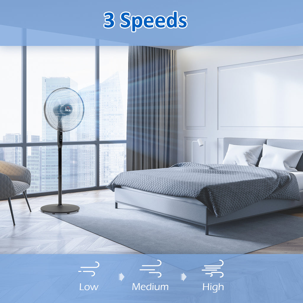 Floor Standing Fan with Remote Control, Oscillating, LED Screen, Stand Up Cooling Fan, Tall Pedestal Electric Fan for Home Bedroom, Black