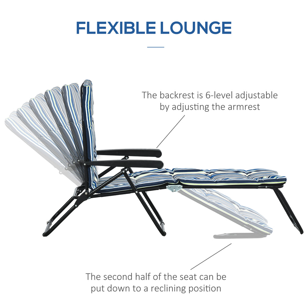 Foldable Lounge Chair, Reclining Patio Sun Lounger with 6-Position Adjustable Back, Blue and White