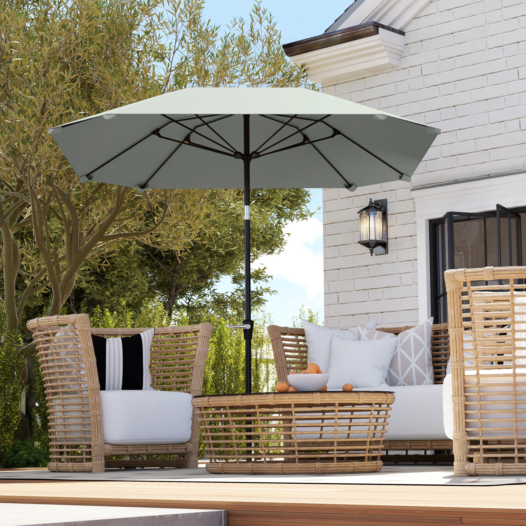 7.6FT Aluminum Patio Umbrella Parasol 8 Ribs Outdoor Market Umbrella with Crank, Push Button Tilt for Deck, Backyard and Lawn, Light Grey