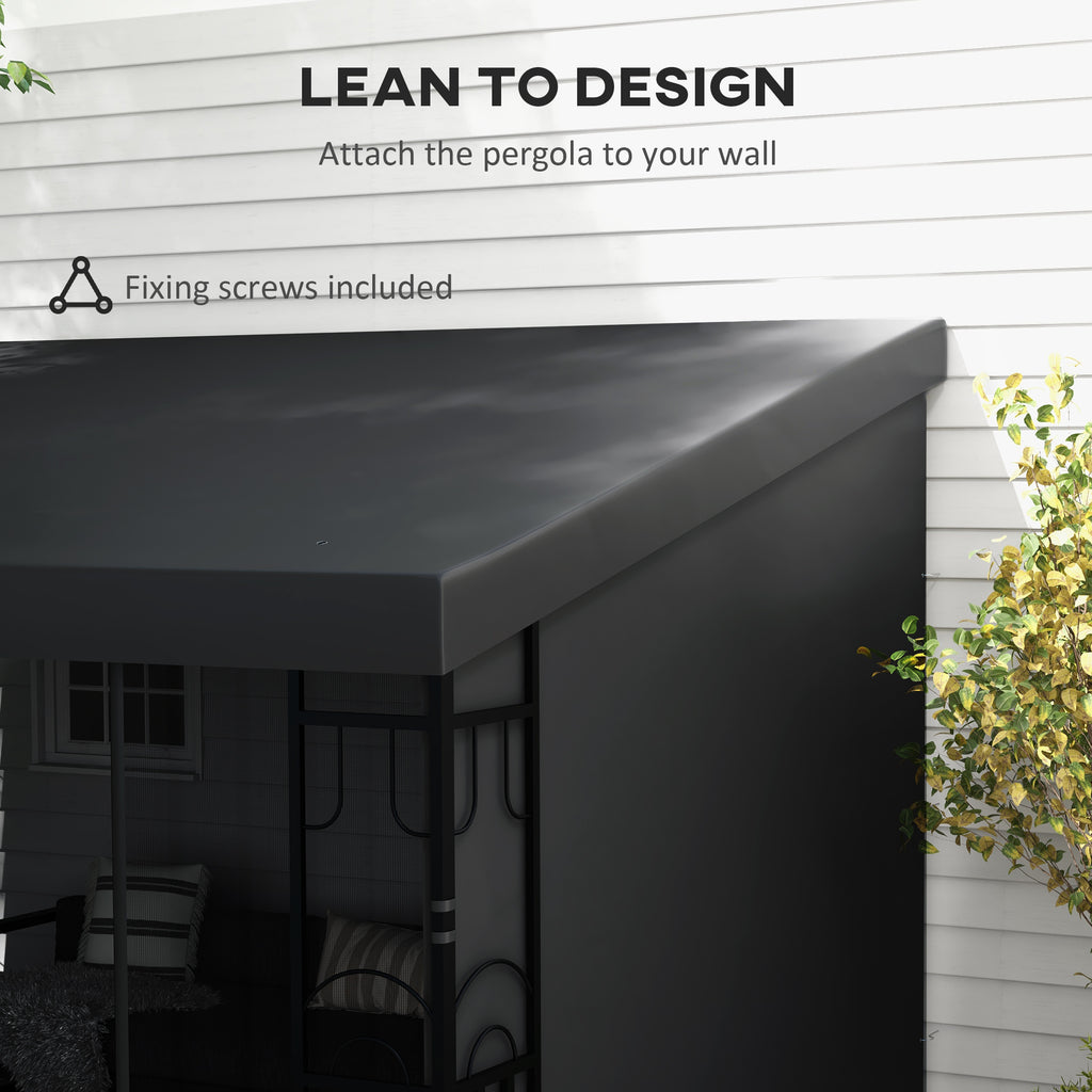 10' x 13' Outdoor Pergola, Wall Mounted Hardtop Lean-to Gazebo with 2 Curtains and 2 Nettings, UV Resistant, for Patio, Deck, Dark Grey