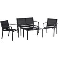 4-Piece Patio Furniture Set with Glass Top Coffee Table, Breathable Mesh Seat & Backrest for Garden, Balcony, Black