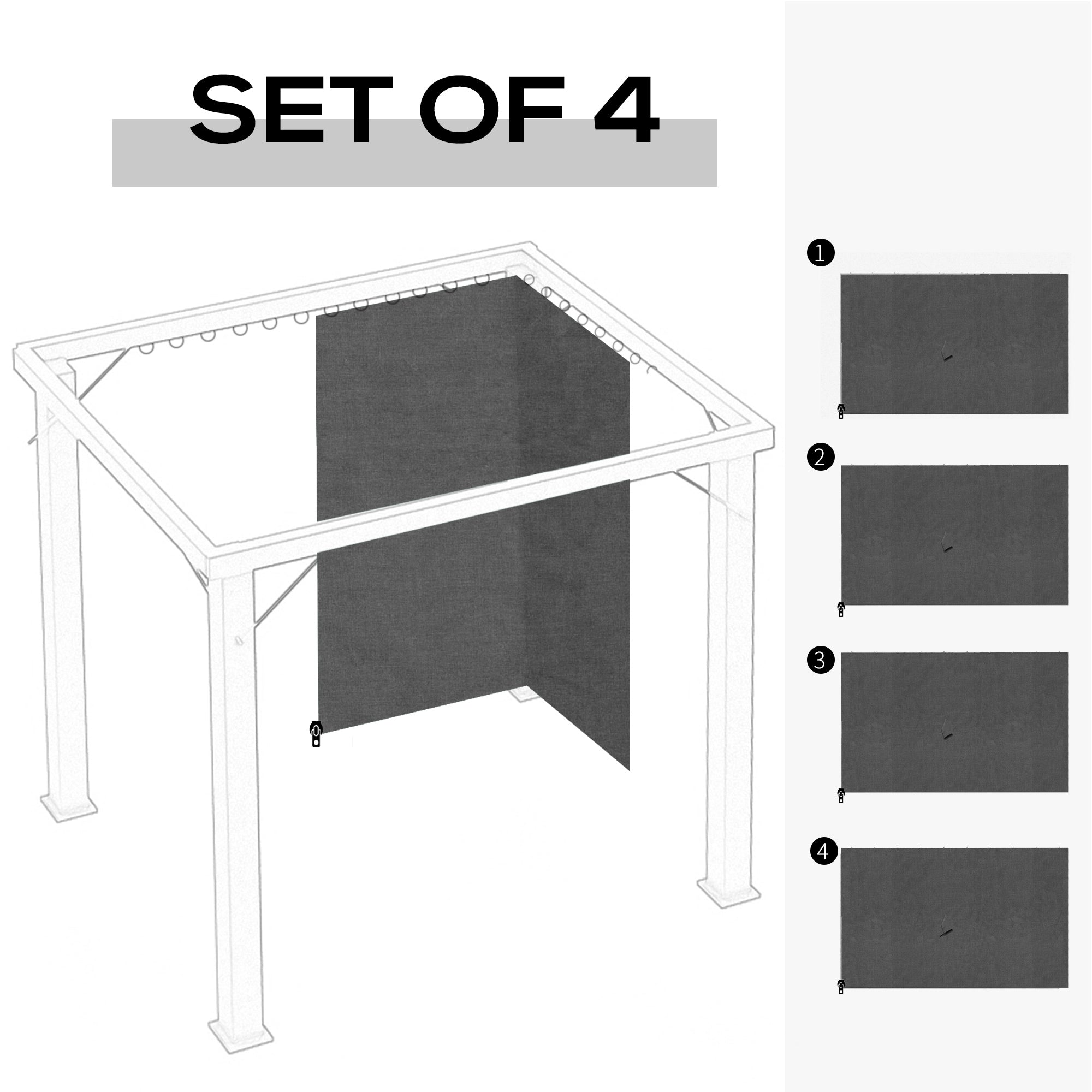 Gazebo Curtains, 10' x 13' Universal Replacement Privacy Curtain, 4-Panels Sidewall with Hooks/C-Rings, Grey