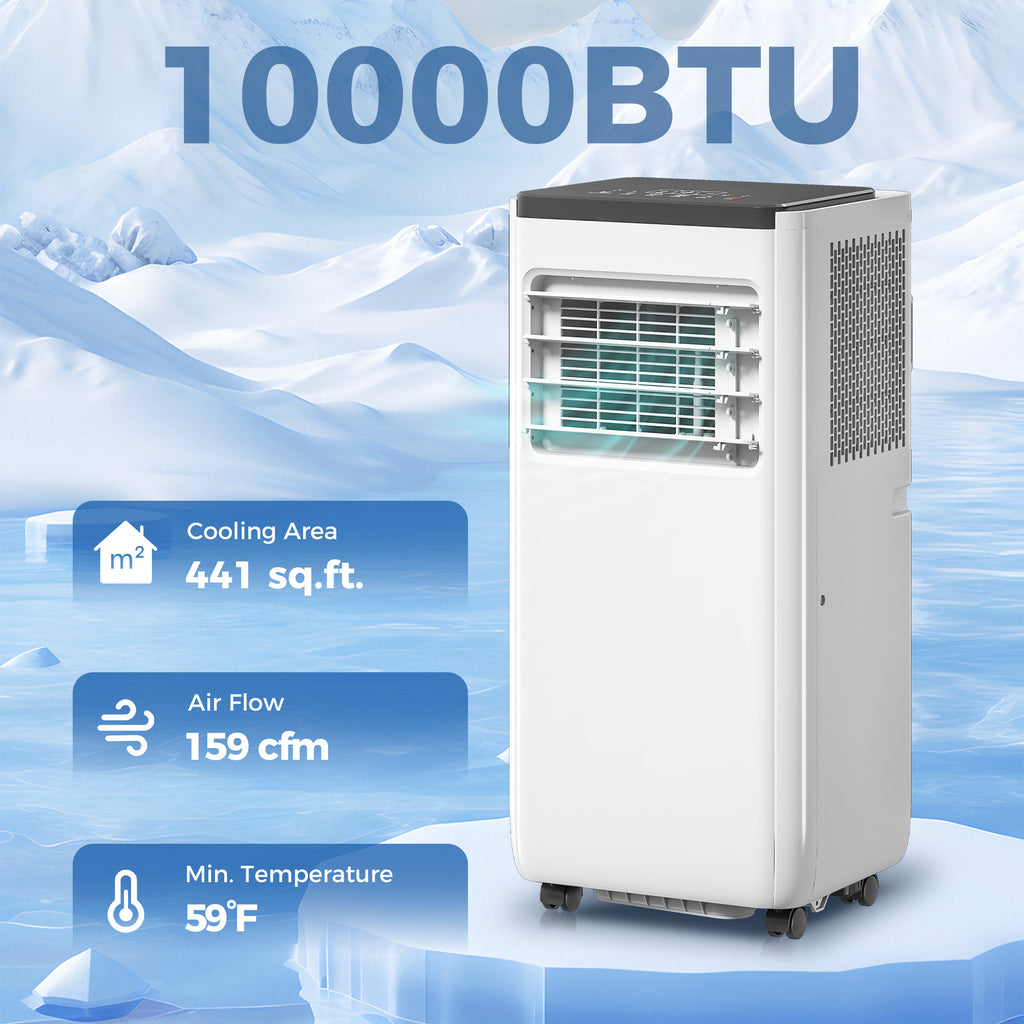 10000 BTU Portable 4-in-1 Air Conditioner with Cool, Dehumidifier, Fan, Sleep, WiFi Voice Remote Control, White